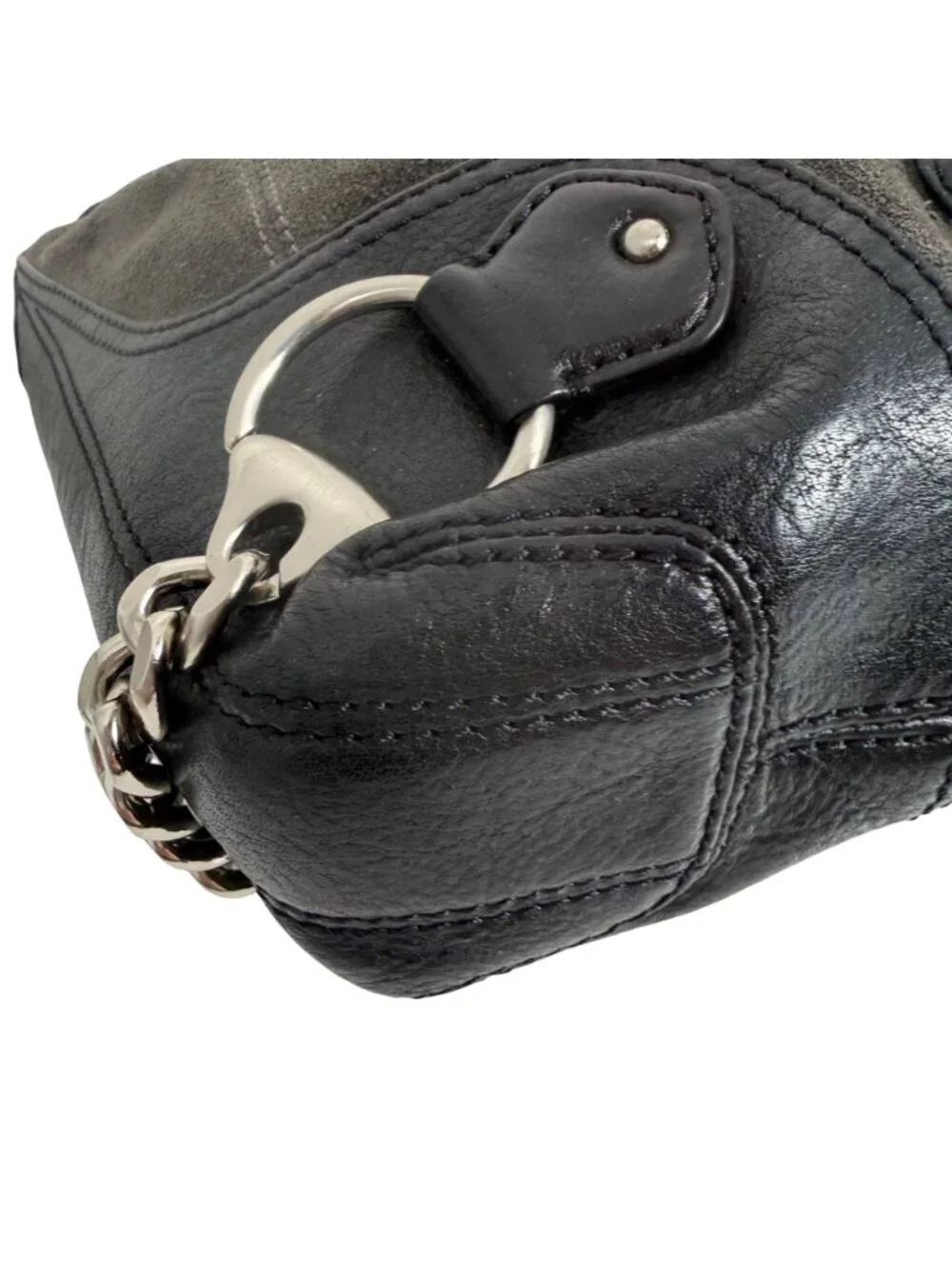 Michael Kors Saratoga Gray Suede Hobo Bag w Chain Side Accents - Picture 10 of 15